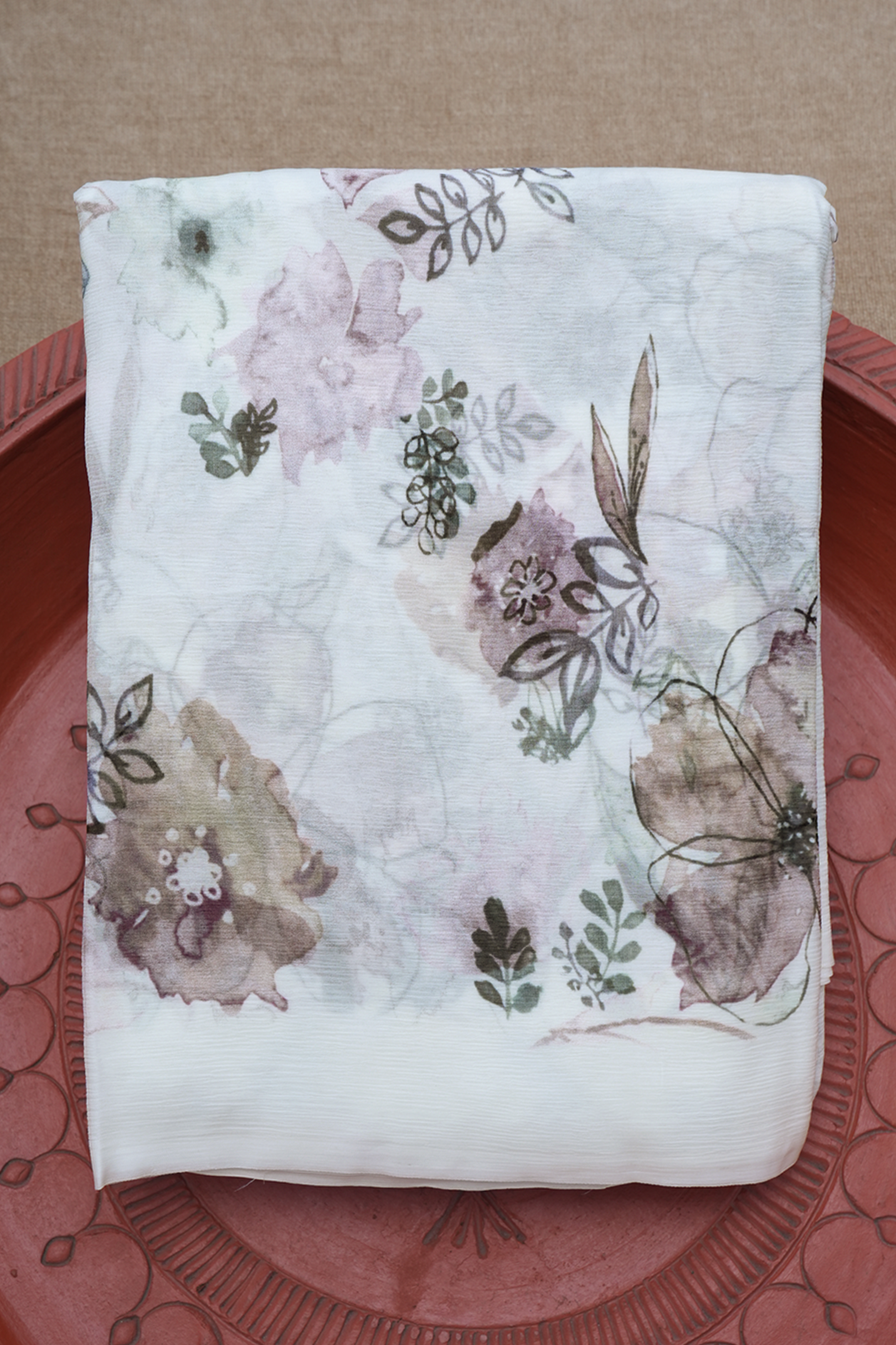Floral Digital Printed White Chiffon Saree