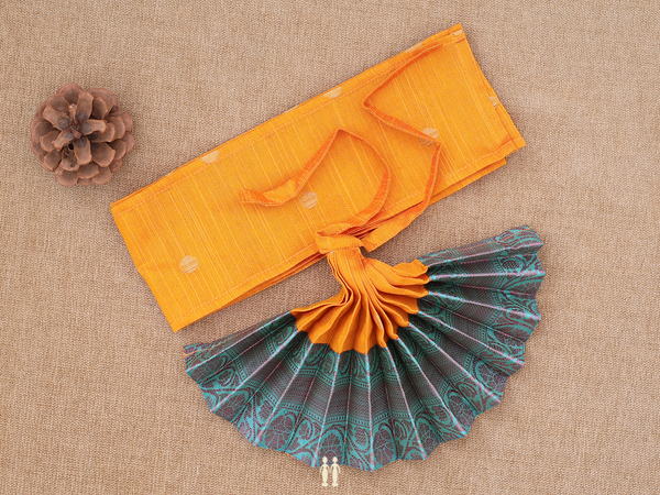 Zari Buttas Orange Silk Cotton Amman Pavadai Set