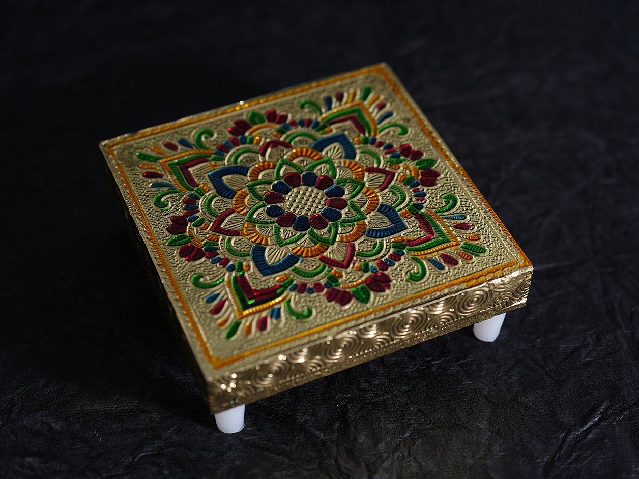 Floral Design Small Size Wooden Pooja Stand