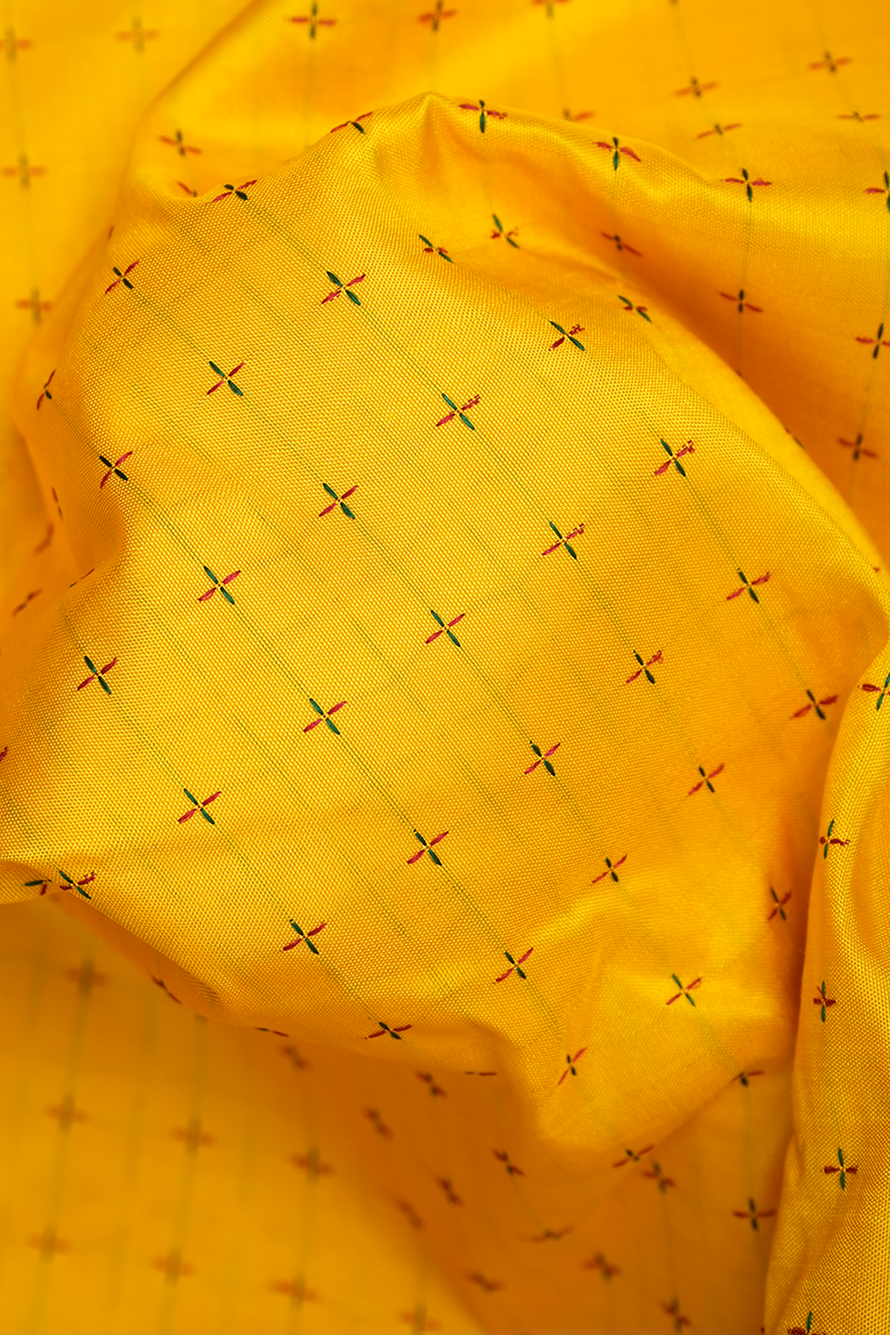 Threadwork Design Saffron Yellow Kanchipuram Silk Saree