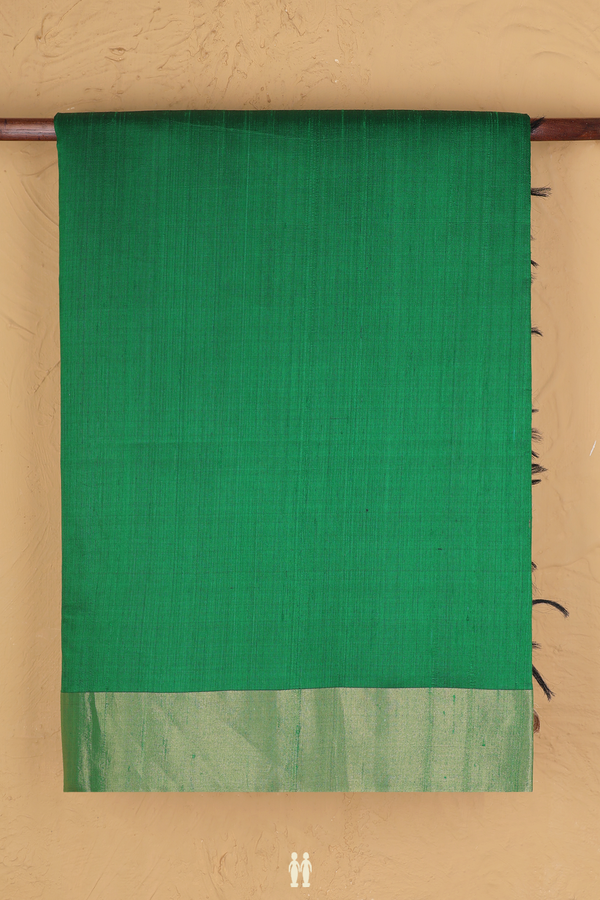 Raw Silk Saree In Plain Emerald Green With Bavanchi Border