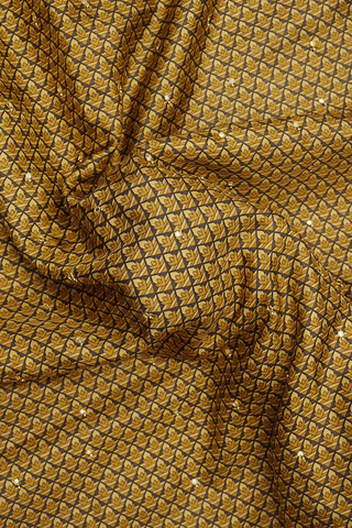 Mirror Work Buttis Yellow And Black Printed Silk Saree