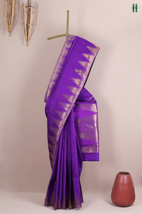 Kanchipuram Silk Saree In Purple With Temple Border