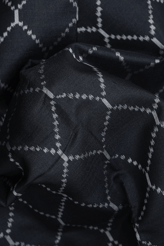 Allover Ogee Printed Design Black Pochampally Silk Saree