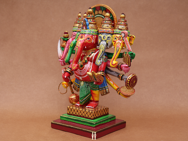 Wooden Handicraft Panchmukhi Lord Ganesha For Showpiece