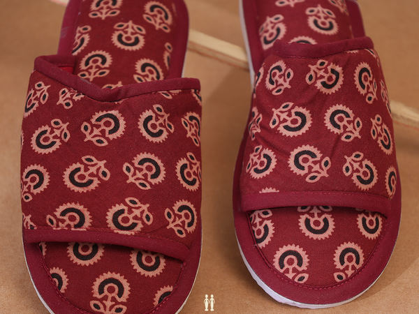 Floral Design Red Cotton Slippers