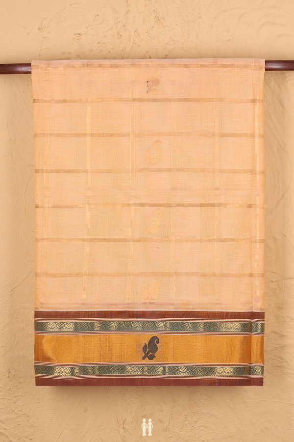 Venkatagiri Cotton Saree In Orange With Checks Design