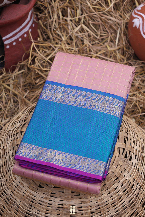 Kanchipuram Silk Saree In Dusty Pink With Checks Design