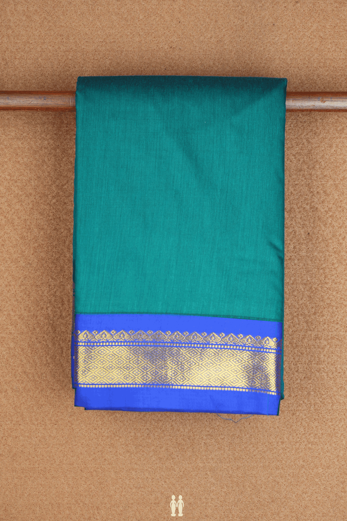 Diamond Zari Border Plain Peacock Green Apoorva Cotton Saree