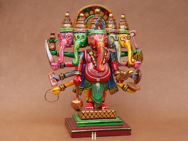 Wooden Handicraft Panchmukhi Lord Ganesha For Showpiece