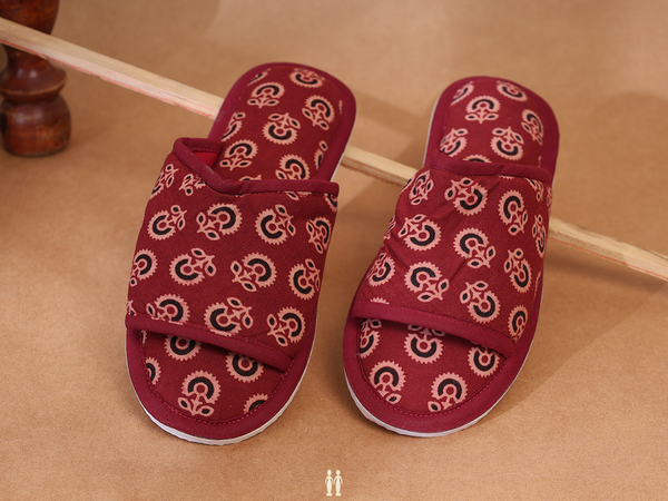 Floral Design Red Cotton Slippers