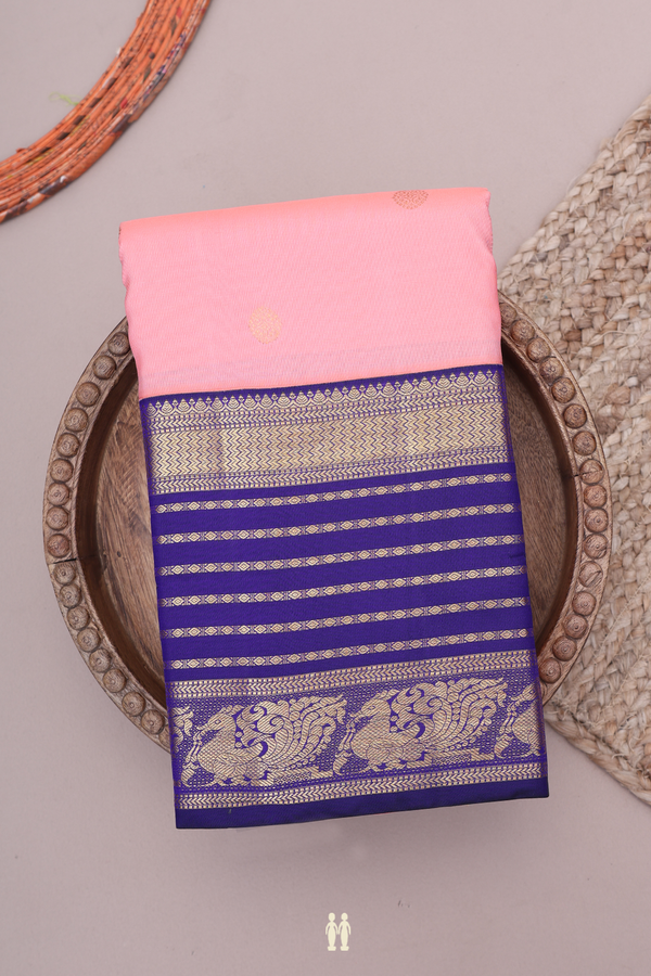 Kanchipuram Silk Saree In Peach Pink With Chakram Buttas