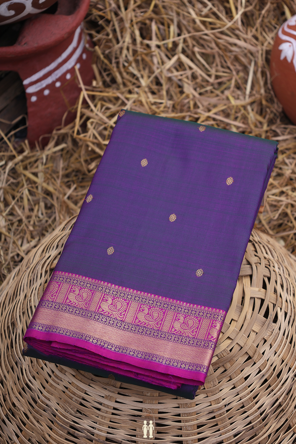 Kanchipuram Silk Saree In Dual Tone With Floral Buttis