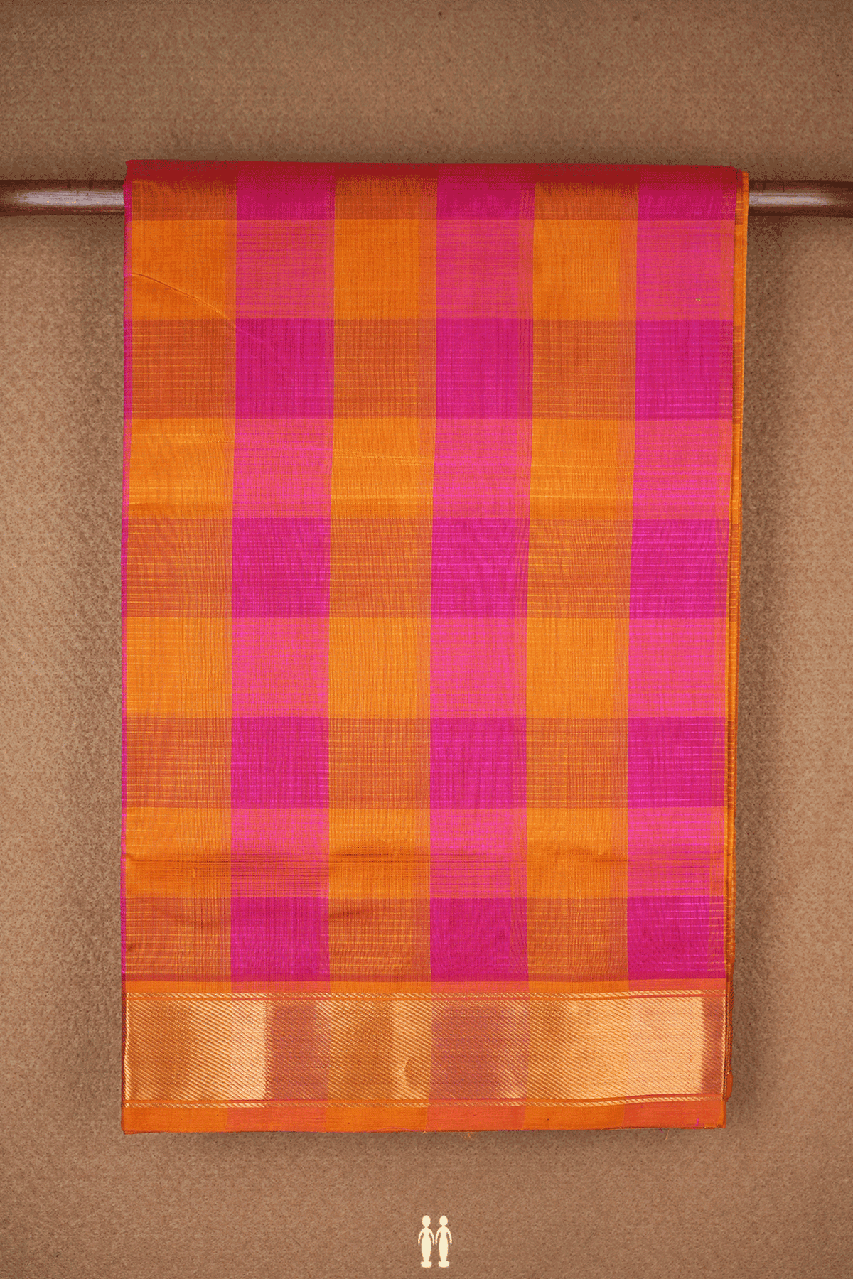 Checked Design Magenta And Orange Silk Cotton Saree