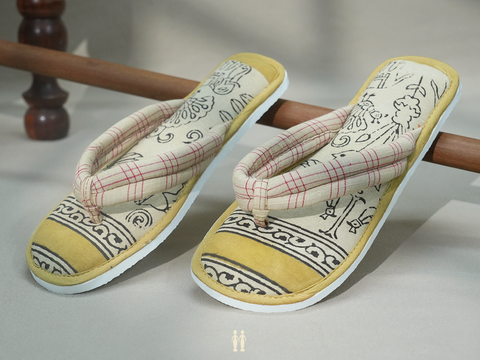 Allover Design Beige Kalamkari Cotton Slippers