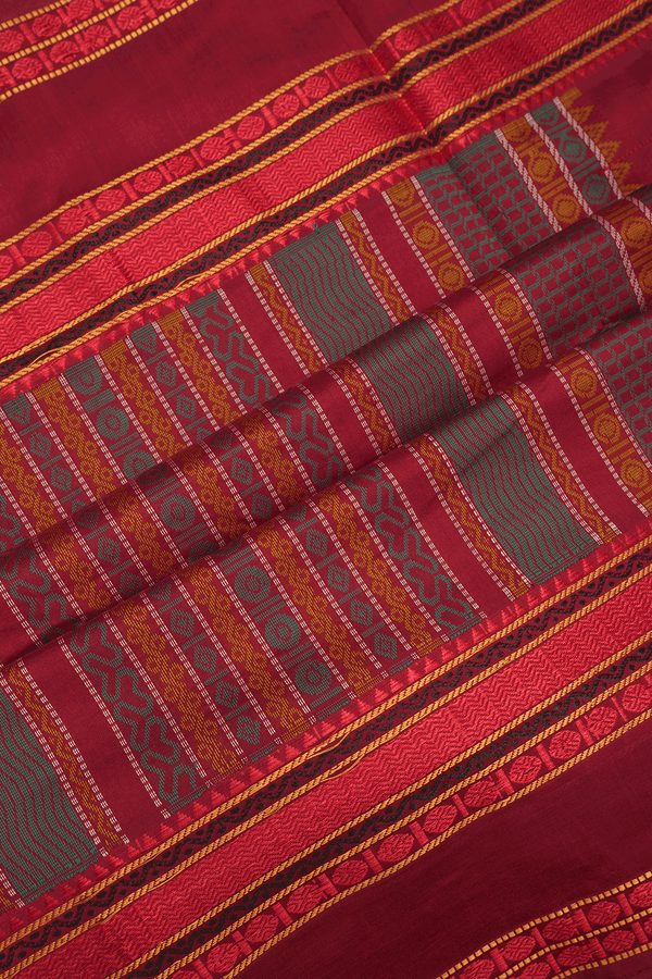 Checks With Buttas Emerald Green Poly Cotton Saree