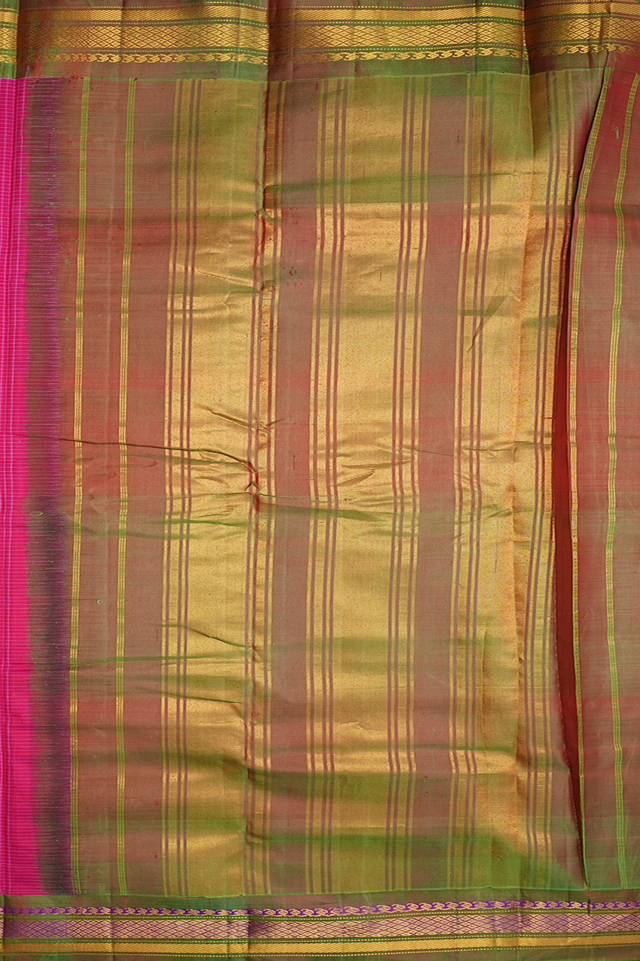 Contrast Silk Zari Border Rose Red Gadwal Cotton Saree