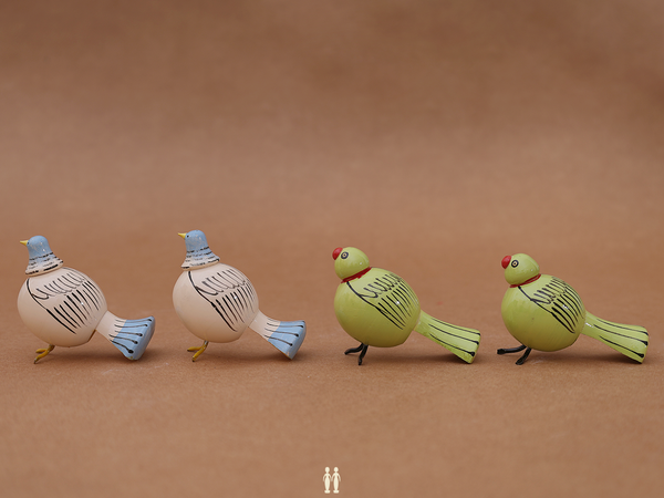 Set Of 4 Wooden Multicolor Birds For Showpiece