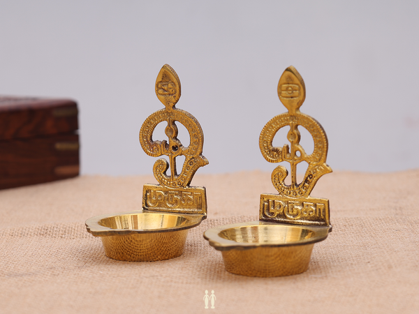 Set Of 2 Brass Om Murugar Vilakku For Pooja Set