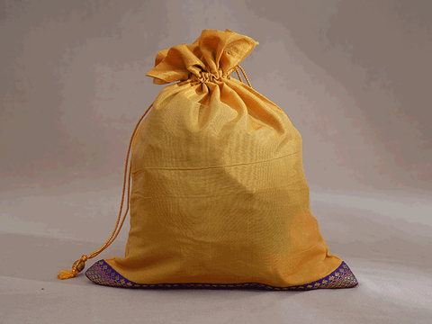 Assorted Set Of 2 Yellow And Orange Silk Potli Bags