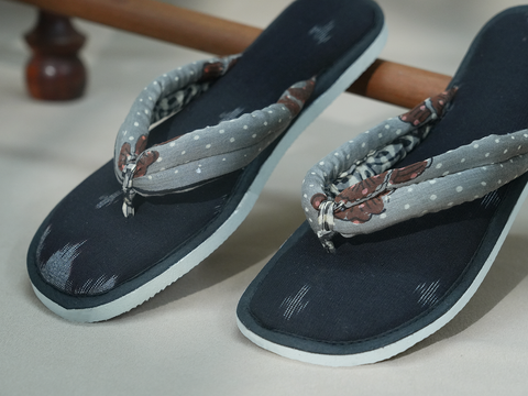 Ikat Design Black Cotton Slippers