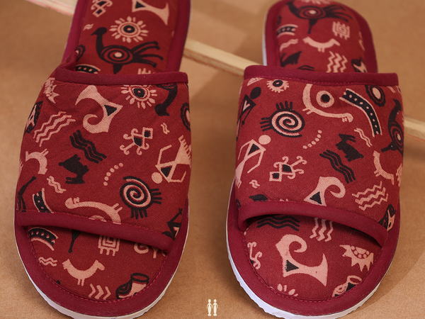 Printed Design Red Cotton Slippers