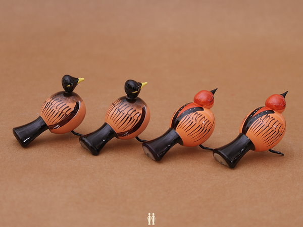 Set Of 4 Wooden Multicolor Birds For Showpiece