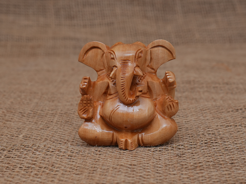 Set Of 2 Wooden Lord Vinayagar Statue For Table Decor