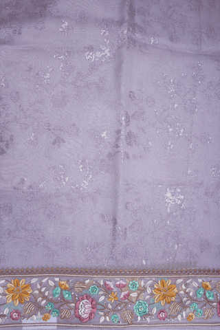 Embroidery Sequence Design Pale Purple Organza Silk Saree