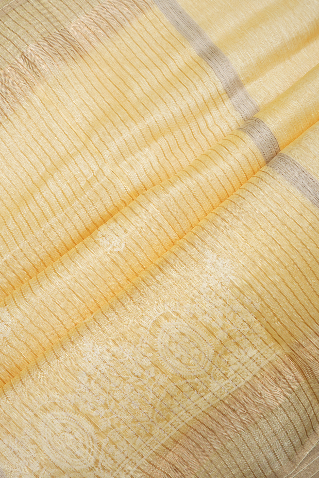 Floral Embroidered Motifs Pastel Yellow Linen Saree