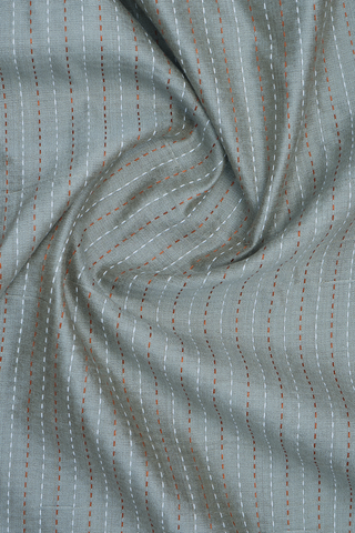Chinese Collar Stripes Design Steel Grey Raw Silk Long Kurta