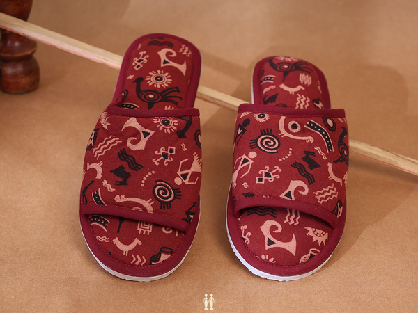 Printed Design Red Cotton Slippers