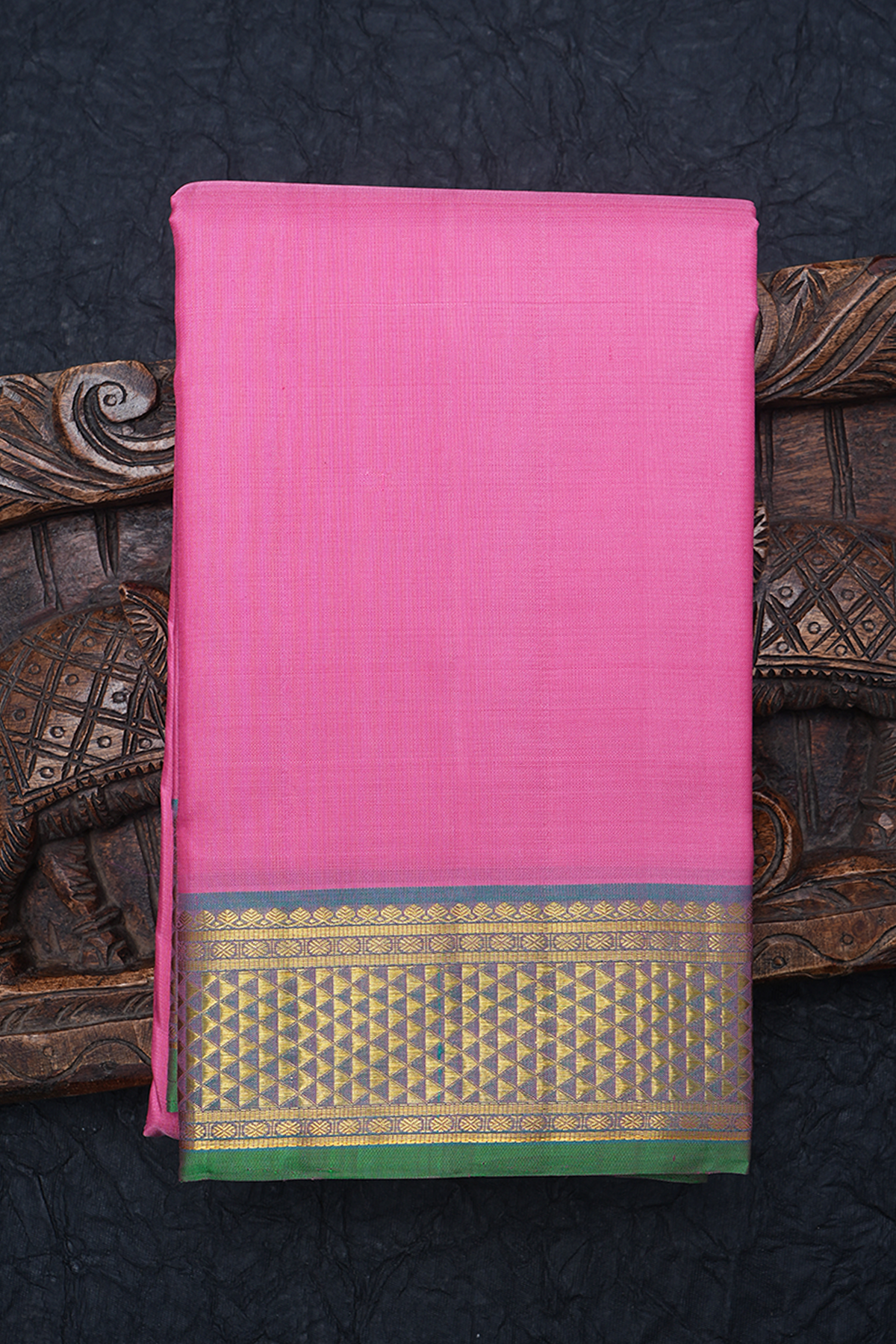 Arai Maadam Border Plain Rose Pink Kanchipuram Silk Saree