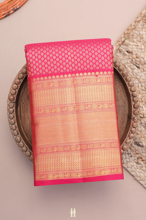 Kanchipuram Silk Saree In Rani Pink With Floral Design