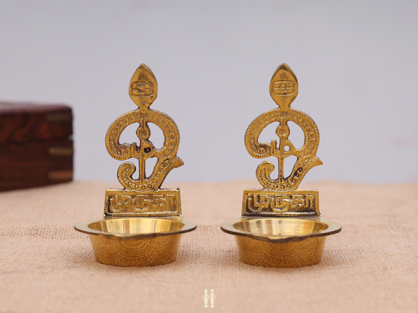 Set Of 2 Brass Om Murugar Vilakku For Pooja Set