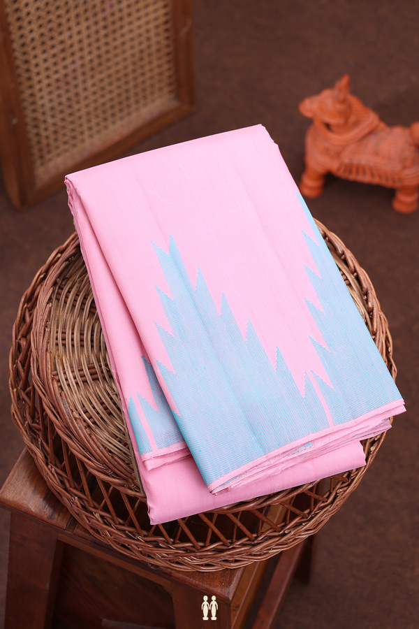 Kanchipuram Silk Saree In Pastel Pink With Temple Border