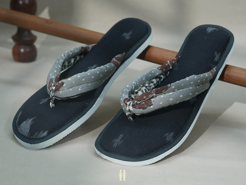 Ikat Design Black Cotton Slippers