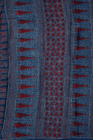 Allover Design Capri Blue Ajrakh Printed Silk Saree