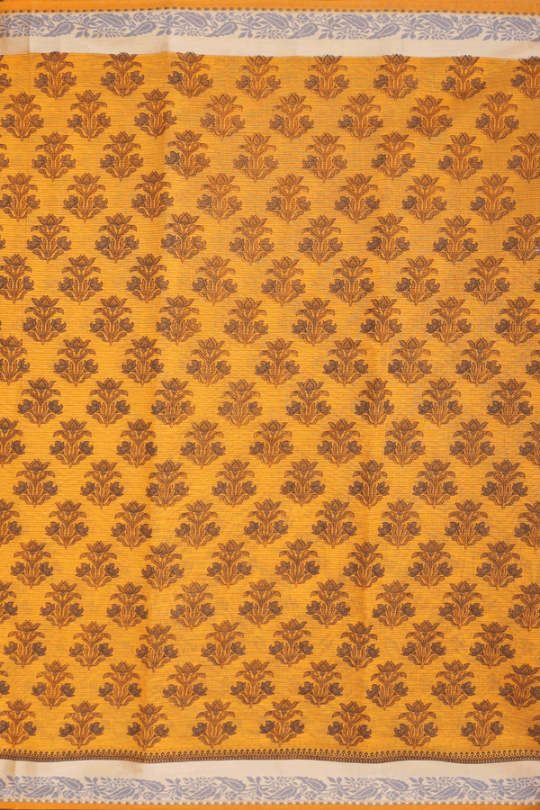 Kota Cotton Saree In Orange With Floral Printed Design