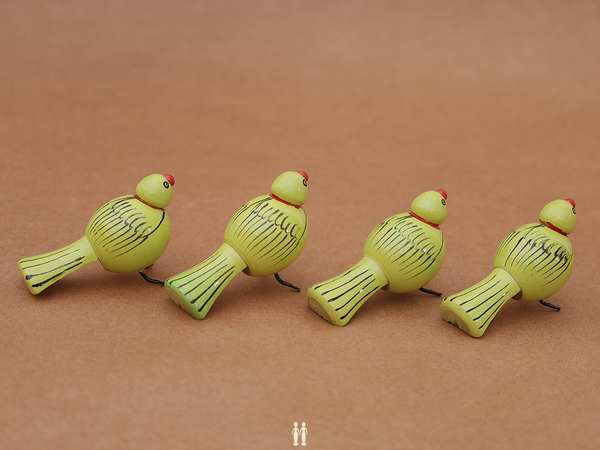 Set Of 4 Wooden Green Birds For Showpiece
