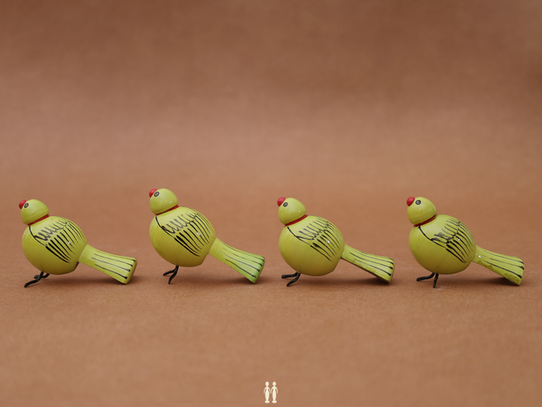 Set Of 4 Wooden Green Birds For Showpiece