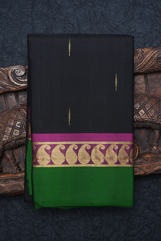 Malli Moggu  Zari Buttas Black Kanchipuram Silk Saree