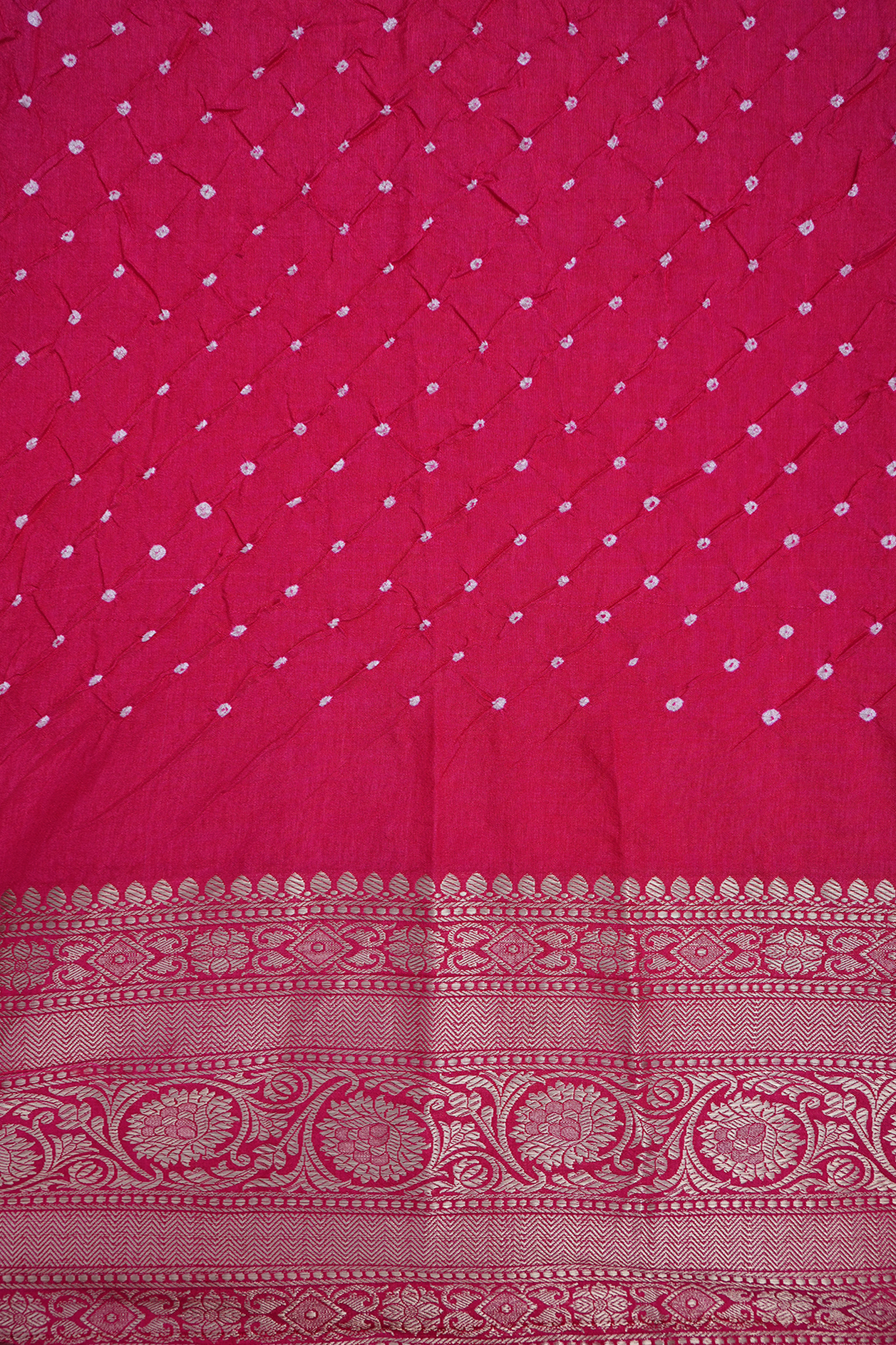 Dots Design Coral Pink Bandhani Silk Saree
