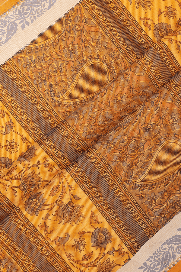 Kota Cotton Saree In Orange With Floral Printed Design