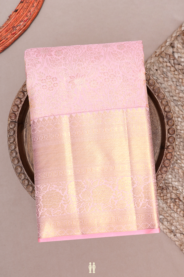 Kanchipuram Silk Saree In Peach With Floral Design