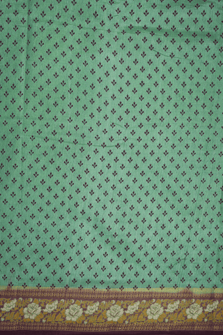 Allover Printed Buttis Pista Green Semi Raw Silk Saree