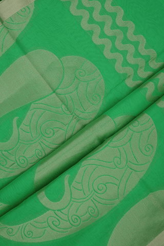 Floral Zari Motifs Light Green Kora Silk Cotton Saree