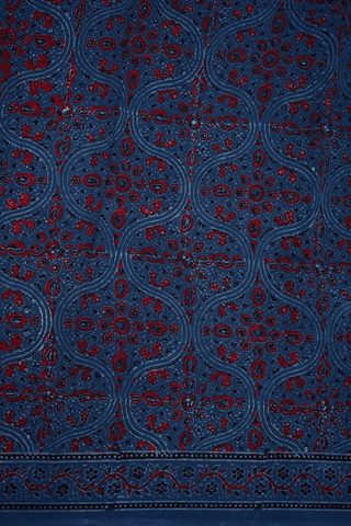 Allover Design Capri Blue Ajrakh Printed Silk Saree