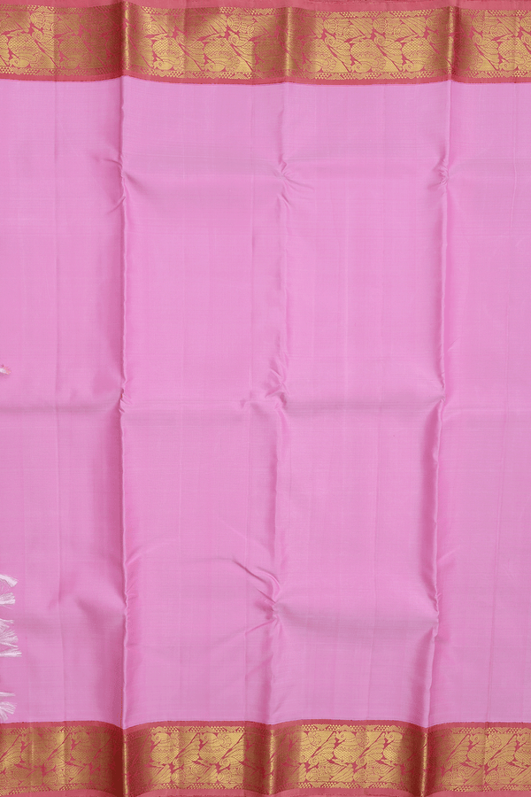 Kanchipuram Silk Saree In Pink With Peacock Border