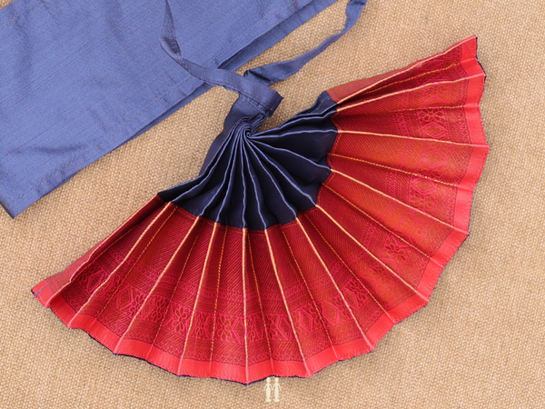 Zari Border Pigeon Blue Silk Cotton Amman Pavadai Set